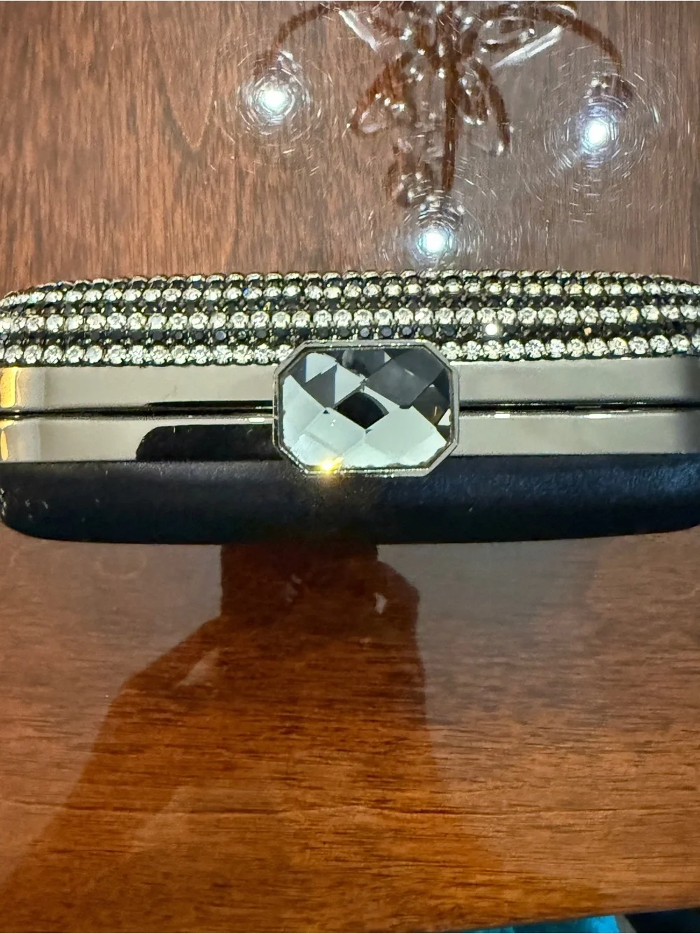 Kate Landry Black and Silver Crystal Spiral Minaudière